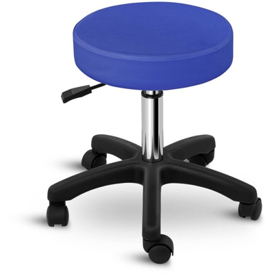 Sgabello Tondo Sedia per Salone e Parrucchiere Blu PVC 5 Ruote - Physa