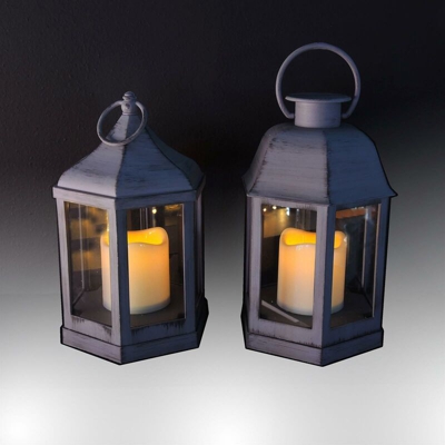 Lanterna a led con candela effetto reale in plastica anticata per esterno (h 22 cm) - MILO