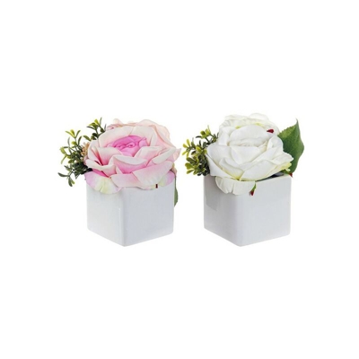 Fiore Decorativo Rosa Plastica Stoffa Ceramică Ferro (2 pcs) (16 x 12 x 15 cm) - Dekodonia