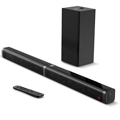 Bomaker Soundbar con Subwoofer, Soundbar TV 2.1 CH Ultrasottile, 100W/110 dB, 5 Modalità di EQ per 4K, HD e Smart TV, Bassi Profondi, Bluetooth 5.0, L