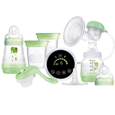 Mam Tiralatte elettrico e Manuale 2In1, contiene 2 Biberon Easy Start, Verde