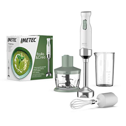 Imetec Frulla&Crea, Frullatore a Immersione, 3 Accessori, Tritatutto, Frusta e Bicchiere BPA free, Piede Extra Large, 2 Velocità, 1000 W, 15.000 Giri  precio