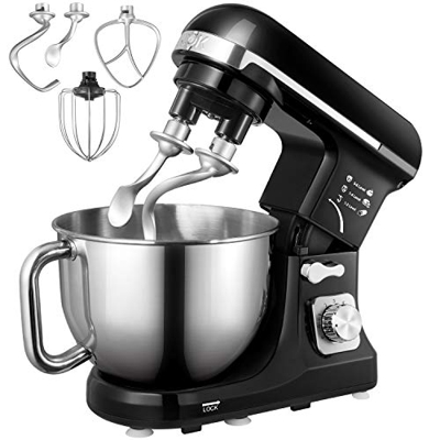 Impastatrice Planetaria, Aicok Robot da Cucina con Doppia Gancio Impastatore, Basso Rumore Multifunzione Mixer, Protezione da Spruzzi, Contenitore in