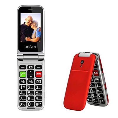 artfone Telefono Cellulare per Anziani con Tasti Grandi, Funzione MMS, SOS, 2.4" Display, Supporto SIM Doppio, Chiamata Rapida and Torcia - Rosso