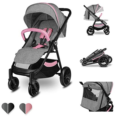Lionelo Natt passeggino leggero pieghevole con zanzariera da 0 mesi fino 22 kg con posizione sdraiata ruote EVA cappottina XXL con finestrella regolaz