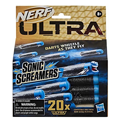 Hasbro Nerf Confezione ricarica Sonic Screamers da 20, dardi che fischiano quando volano, compatibile solo con i blaster Nerf Ultra, F1048EU4