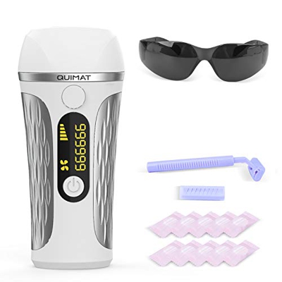 Epilatore a Luce Pulsata, Quimat Sistema di Depilazione IPL 999900 Flash Impulsi di Luce Indolore Permanente Dispositivo di Rimozione per Corpo/Viso/A