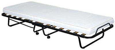 Letto Brandina Pieghevole salvaspazio 80x200 con Materasso singolo da 10 CM con 15 doghe in Betulla/Eucalipto - struttura in Acciaio dotata di rotelle
