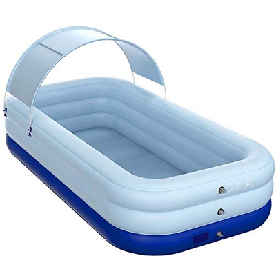 Piscina Gonfiabile con Ombrellone Rettangolare Family,Piscina per Bambini Fuori Terra, Piscina con Palline Marine Resistente all'Usura Spessa, Piscina