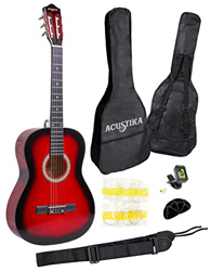 Chitarra Classica Acustika in Legno 100 cm 6 Corde in Nylon 4/4 Misura 39 red burst características