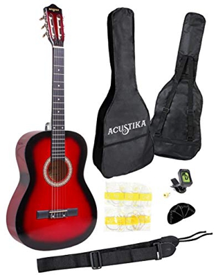 Chitarra Classica Acustika in Legno 100 cm 6 Corde in Nylon 4/4 Misura 39 red burst