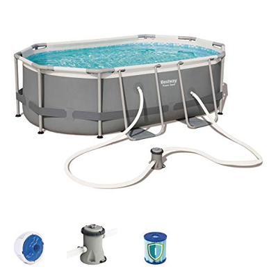 Bestway 56617 | Power Steel - Piscina Fuori Terra Ovale, 300x200x84 cm, Pompa di Filtraggio e Dosatore Chemconnect Inclusi
