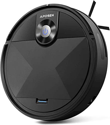 Robot Aspirapolvere, APOSEN Aspirapolvere Robot con Sensore di Collisione e Cadute, Sistema di Filtraggio, Autocaricante, Silenziosa per Peli Animali 
