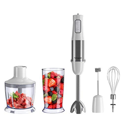 homgeek Frullatore a Immersione 5 in 1, 1000W Frullatore Frusta, Mixer a Immersione Multifunzione con 5 Accessori, 6 Velocità Regolabile, Acciaio Inos