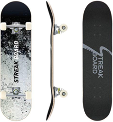 streakboard Skateboard Completo, 80 x 20 cm Skateboard Double Kick Deck Concavo, con Cuscinetti a Sfera ABEC-7 e 7 Strati in Legno d'Acero Canadese, p características