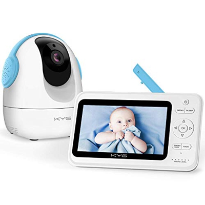 KYG Baby Monitor Schermo 5'' LCD Babyphone Telecamera 300m Trasmissione Wireless Audio Video Rotazione 360° 5m Distanza di Visione Notturna Bianco