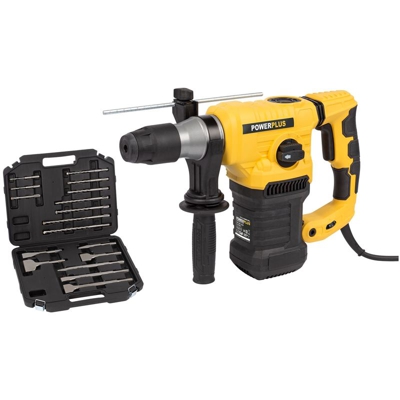 Martello Demolitore Perforatore 1600W Sds Plus 17 Accessori Trapano Tassellatore Scalpellatore - POWERPLUS