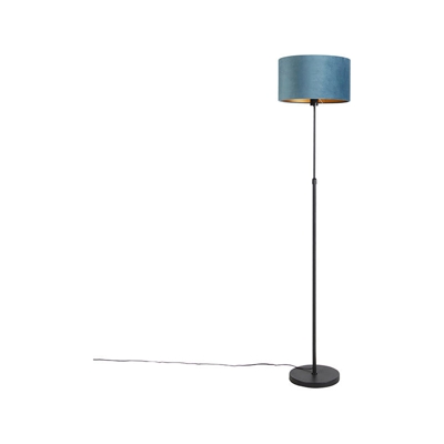 QAZQA Lampada da terra con paralume parte fl - Rustico - Tessuto,Acciaio - Blu/Nero - Cilindro/Oblungo/Tondo Max. 1 x Watt