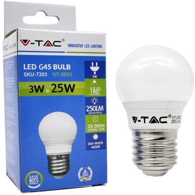 LAMPADINA LED E27 3W G45 MINIGLOBO - V-TAC - Luce Fredda 6400k - ASIA LED