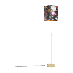 QAZQA Lampada da terra con paralume parte fl - Classico - Tessuto,Acciaio - Multicolore/Oro/Ottone - Cilindro/Oblungo/Tondo Max. 1 x Watt en oferta