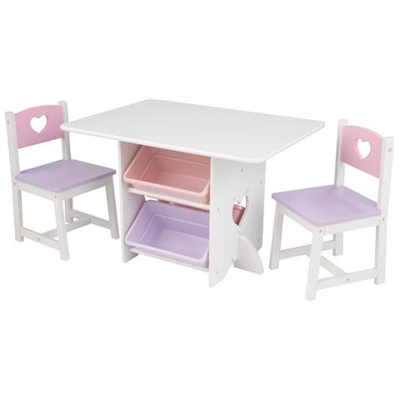 Legno Heart Table & Chair with Pastel Bins 77x57x50 S. 28 H 26913