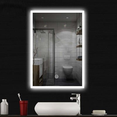 Langray - Specchio da bagno a LED, specchio da parete, per il trucco, lampada luminosa a LED, con interruttore touch, 3 colori, IP44, 60 x 80 cm