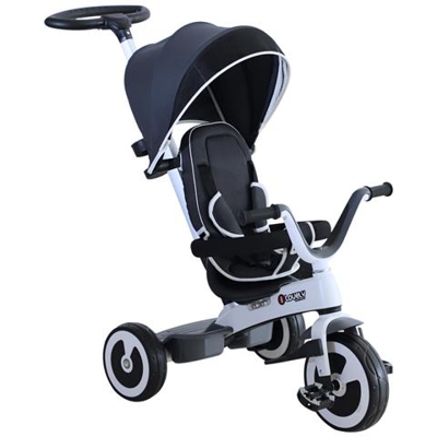 Triciclo Passeggino Per Bambini Con Maniglione Tettuccio E Cestino Grigio Scuro 115x54x96cm