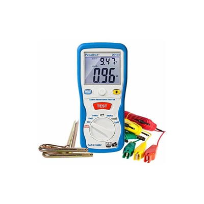 P 2700 – Misuratore di Resistenza di Terra Digitale, Display LCD a Doppia Illuminazione e 2 Aste di Terra, Resistenza di Terra, Ac/Dc, Tüv/Gs, Blocco