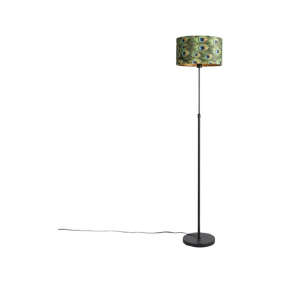QAZQA Lampada da terra con paralume parte fl - Classico - Tessuto,Acciaio - Multicolore/Nero - Cilindro/Oblungo/Tondo Max. 1 x Watt