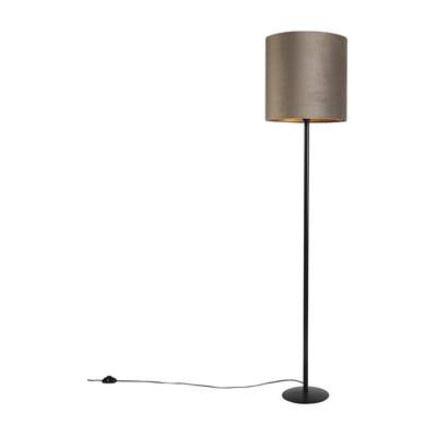 QAZQA Lampada da terra con paralume simplo fl - Rustico - Tessuto,Acciaio - Taupe/Nero - Cilindro/Oblungo/Tondo Max. 1 x Watt
