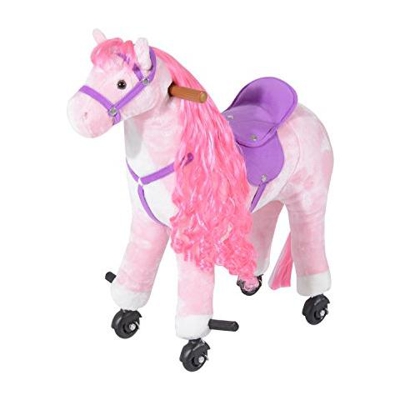 Cavallo con ruote animale regalo giocattolo con suono per i bambini 65 x 28 x 75cm rosa