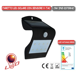 Applique Led 1.5W Solare Da Muro Con Sensore Per Esterni Nero V-Tac - ASIA LED precio