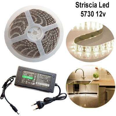 Striscia led 5730 5m adesiva luce ip65 alimentatore 12v 5a bianco naturale 12w/m - DRIWEI
