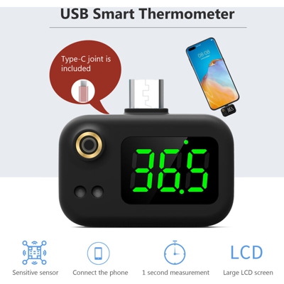 Asupermall - Hi8us K7 (HG05) Termometro intelligente USB Mini termometro portatile per cellulare con interfaccia Type-C