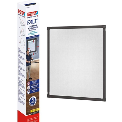 55214 Insect Stop Ripiegabile, Zanzariera per Finestre Telescopica con Telaio in Alluminio, Antracite, 80 x 80cm Fino a 140 x 140cm - Tesa