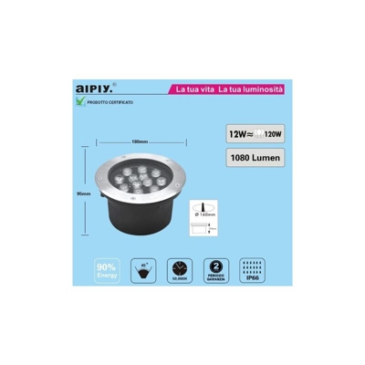 FARETTO LED TONDO CALPESTABILE CARRABILE 12W IP66 - AIPIY - Luce Naturale 4000k - ASIA LED