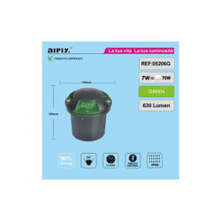 Faretto Led Tondo Calpestabile Carrabile 7W Quadridirezionale Verde - Aipiy - ASIA LED en oferta