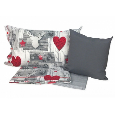 COMPLETO LENZUOLO LENZUOLA IN FLANELLA TIROLESE DIS. TIROLO PATCHWORK CON FEDERA ARREDO 1 piazza e mezza - TEX FAMILY