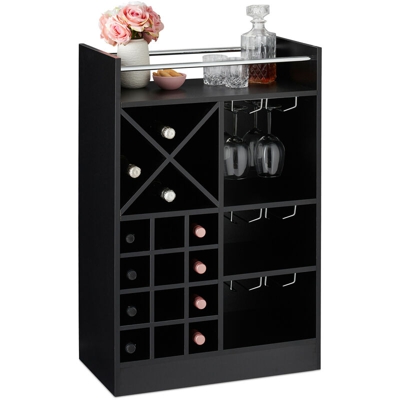 Cantinetta con Porta Calici, per 22 Bottiglie, da Terra, per Vino e Prosecco HxLxP: 96 x 63 x 35 cm ca., Nera - RELAXDAYS
