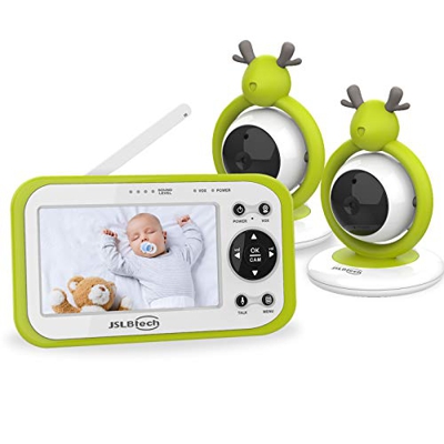 JSLBtech Baby Monitor Videocamera con Schermo LCD da 4,3",Monitoraggio della Temperatura, Visione Notturna Automatica, Funzione Interfono, Risparmio E