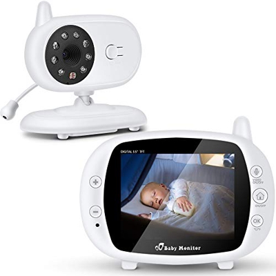 SaponinTree Baby Monitor, Videocamera Babyphone con 3.5" Schermo LCD, Audio Telecamera con Citofono,Digitale Videocamera, Audio Bidirezionale,Visione 