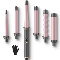 Arricciacapelli Ferro Arriccia Capelli Professionali 6 in 1 80°-230°C Temperatura Regolabile LCD Ferro Bubble Curl Guanto Ternoresistente Oro Rosa di  precio