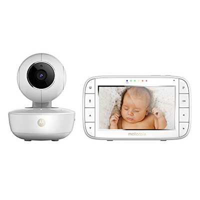 Motorola MBP 55 - Video Baby Monitor portatile con display LCD a colori da 5,0 ", modalità eco e visione notturna, Stargrip incluso - Bianco