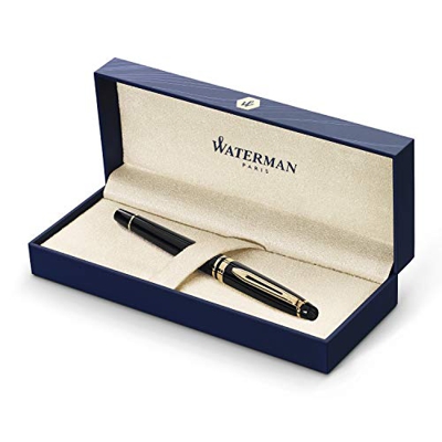 Waterman Expert 3 Penna Stilografica Black Gold Trim, Finiture Dorate, Pennino Medio