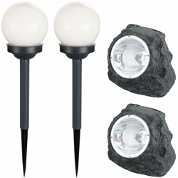 Etc-shop - Set di 4 lampade solari a LED Spie a sfera Luci Garden Path Pietra Design Deco Faretti Patio características