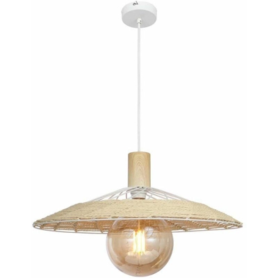 Globo - Lampada a sospensione a soffitto luce a pendolo in metallo bianco aste in legno illuminazione naturale