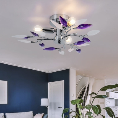 Globo - Lampada da soffitto lampada da soffitto lampada da disegno viola foglie cromo 63167-3 4x rami