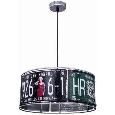 Globo - Retro Lampada a sospensione USA Targa Route 66 Monroe Decor Lampada a sospensione a soffitto 15396H1