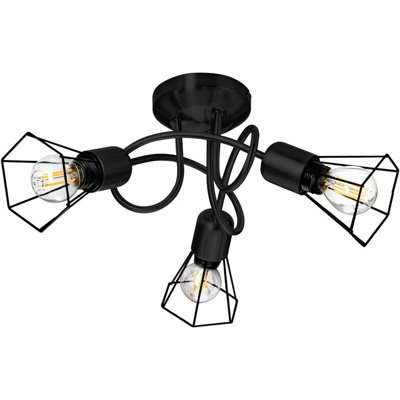 Etc-shop - Design Rondell plafoniera nera soggiorno lampada faretto in vimini in un set che include lampadine a LED