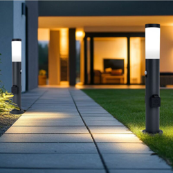 Etc-shop - Set di 2 lampade da terra per esterni ANTRHAZIT prese rilevatore di movimento terrazza giardino luce in acciaio inox en oferta